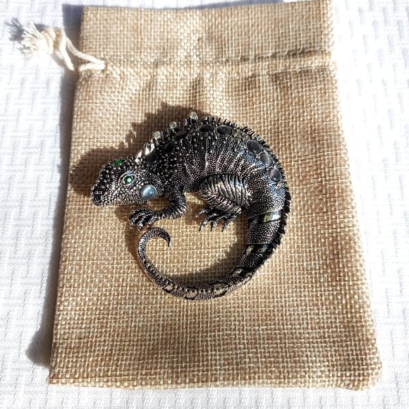 Gemstone Lizard Reptile Pin Broach - Picture 3 of 4